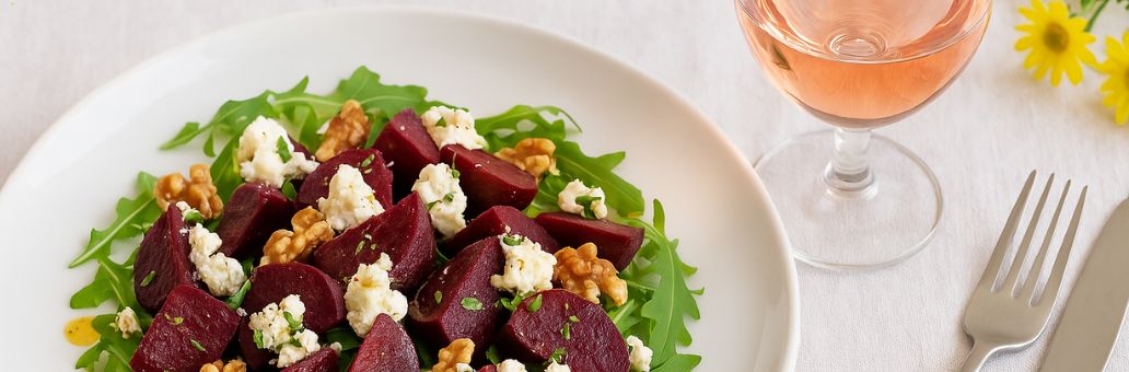 Bietensalade met geitenkaas, honing en walnoten