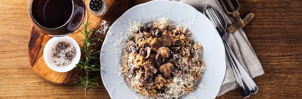 Risotto met paddenstoelen en wijn
