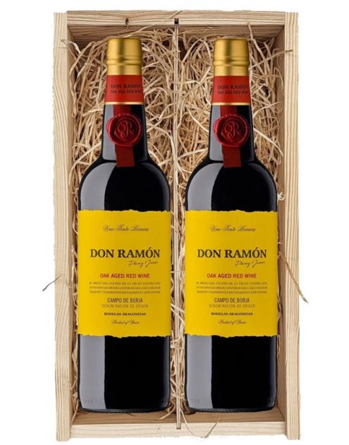 2 flessen Don Ramón Oak Aged Red Wine in houten kist