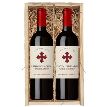2 flessen Château Chaigneau Lalande de Pomerol 2016 in houten kist