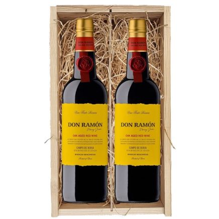 2 flessen Don Ramón Oak Aged Red Wine in houten kist