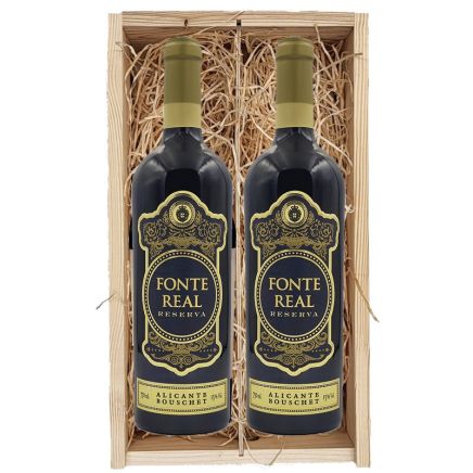 2 flessen Fonte Real Reserva Alicante Bouschet in houten kist